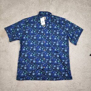 Yiume Hawaiian Shirt New Mens Size Large L Galaxy Planets Blue Whale Casual USA